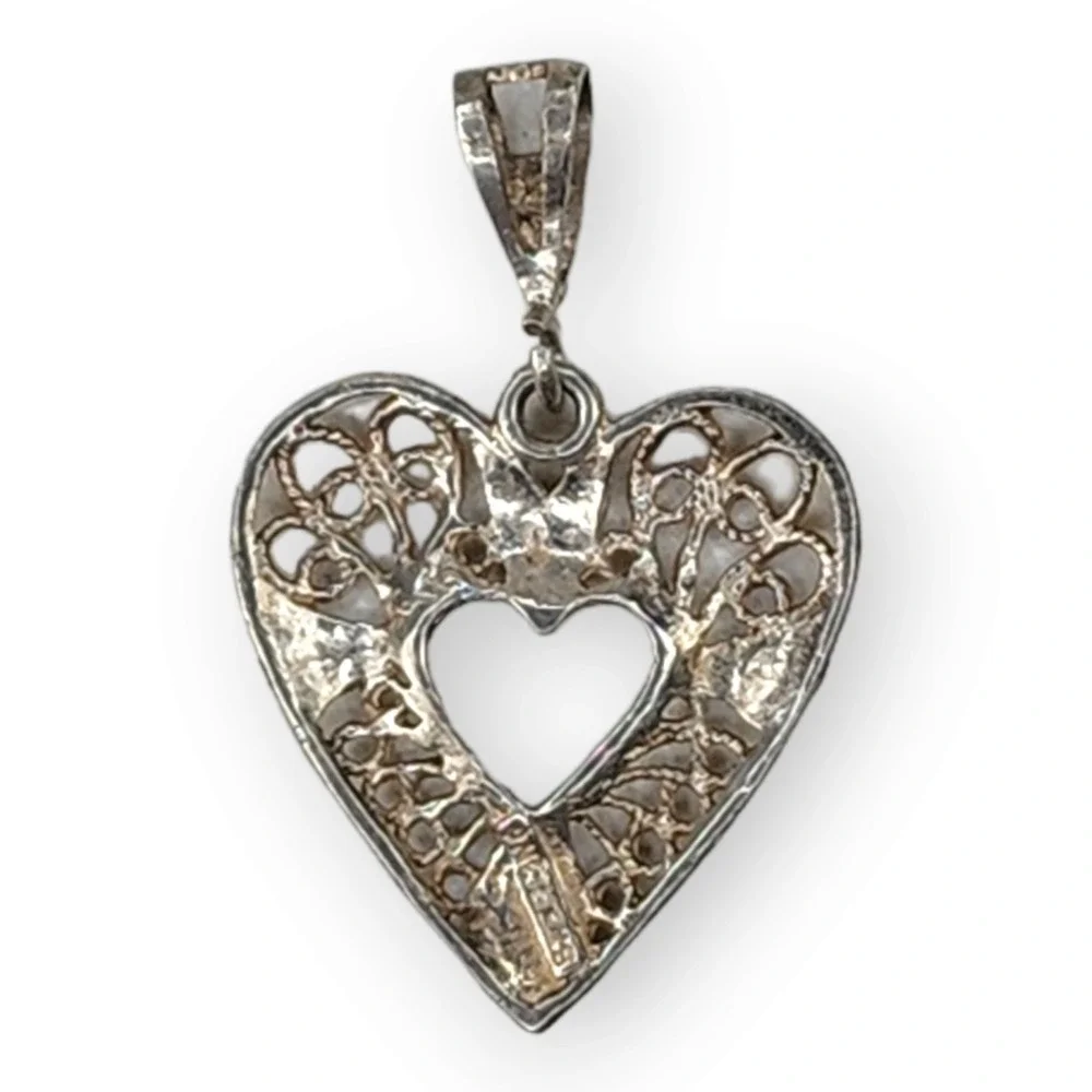 Vintage Signed NF Filagree Heart‎ Pendant Sterling Silver 925